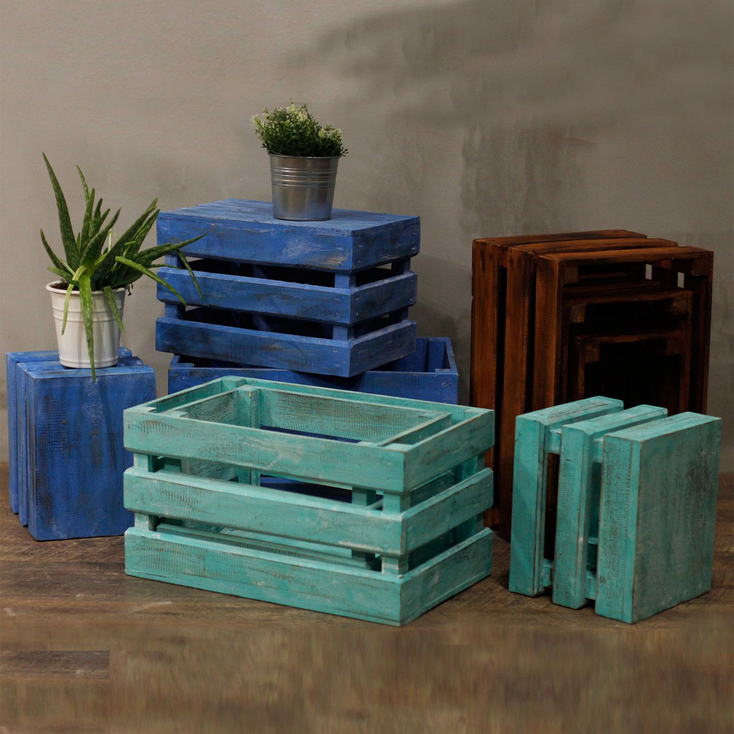 Wooden Storage Crates – Greenwash (Set of 3)