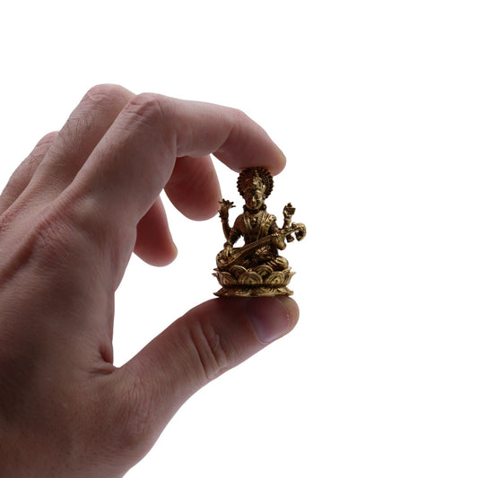 Brass Miniature Gods - Sarswati (22gms) - 34mm
