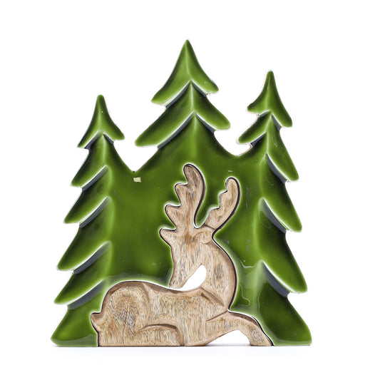 Lost in the Forrest - Stag in the Forrest 3D Wooden Decoration - 23x20cm