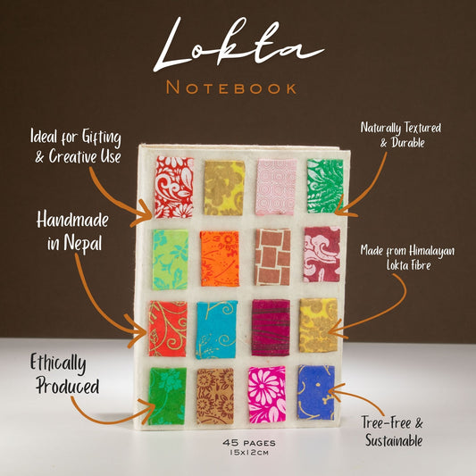 Lokta Mini Tiles Notebook – Medium (15x12cm) – 45 Leaves – Natural