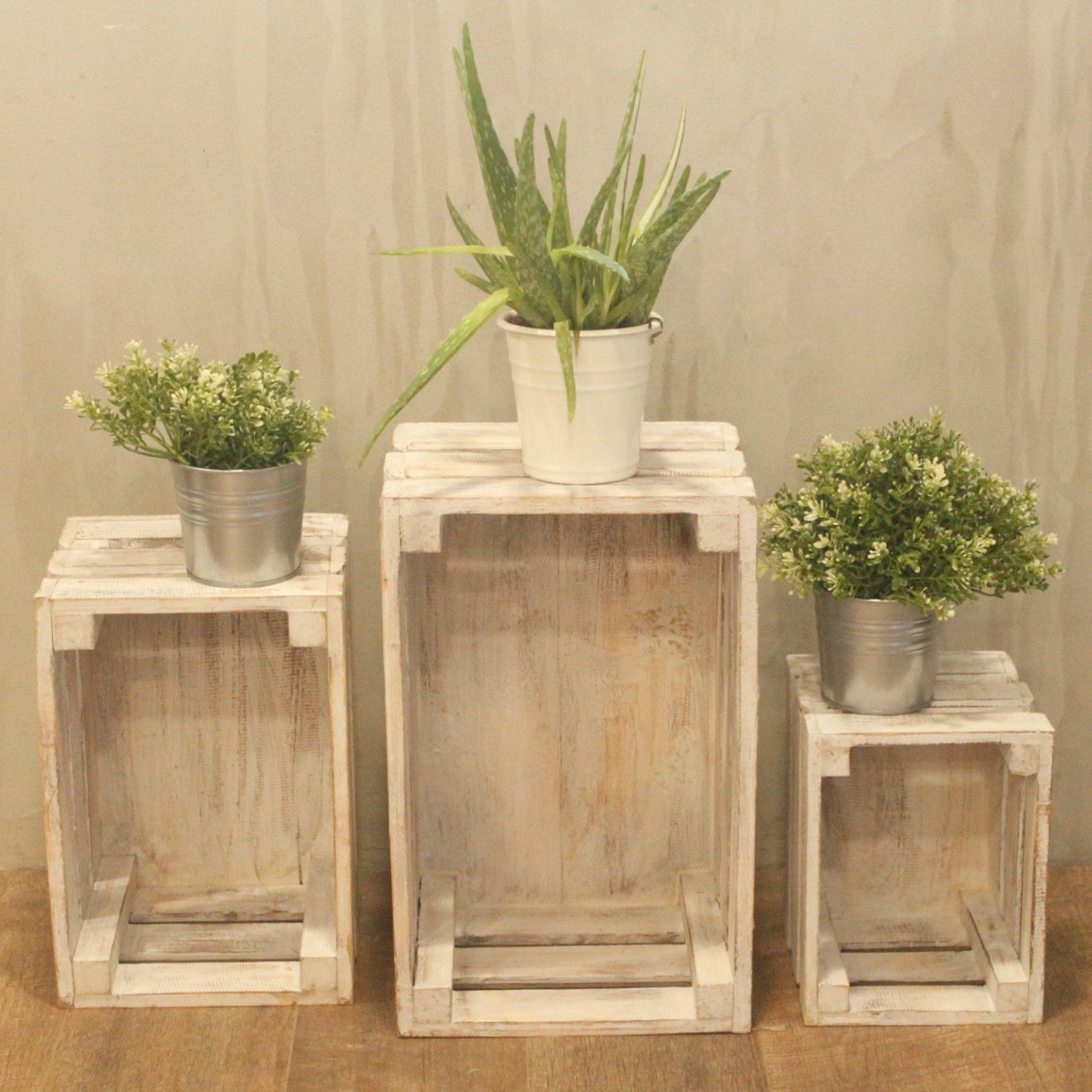 Wooden Storage Crates – Whitewash (Set of 3)