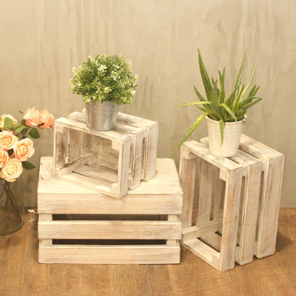 Wooden Storage Crates – Whitewash (Set of 3)