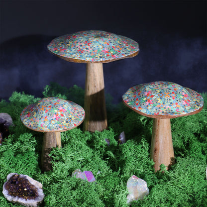 Small Wooden Mushroom - Mediterranean Tile Pattern