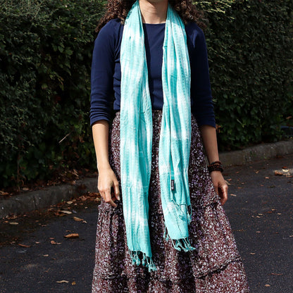 Boho Java Art Stole/Scarf - Teal Stripes & Motiff - 62x200cm