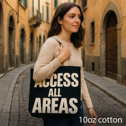 Iconic Classic Tote Bag - ACCESS ALL AREAS - Black Natural 10oz