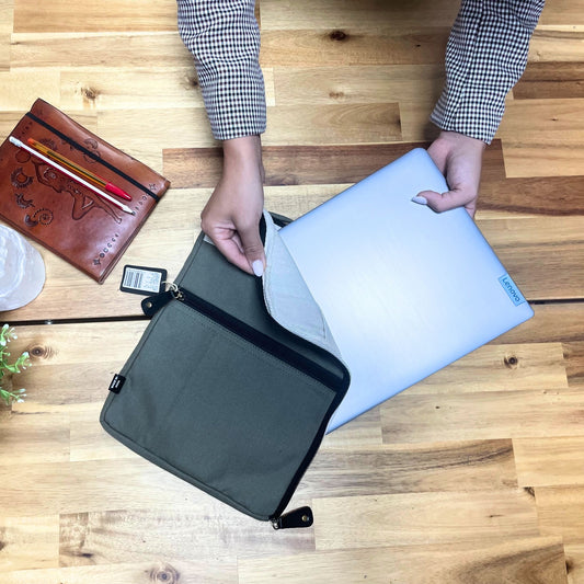 Canvas Travel Laptop Pouch - Olive