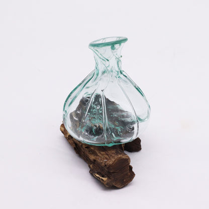 Molten Glass Fancy Mini Decanter on Wood 24cm