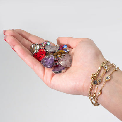 Steel Cased Pendant Hearts - 12 Assorted Gemstone Chips & Shells