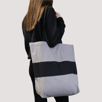 Two Tone Cotton Bag - 38x42x12cm - Grey & Black - 10oz