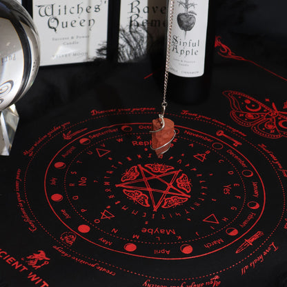 Ancient Witch Pendulum Divination Cloth - Sun Face - Black & Blood Red