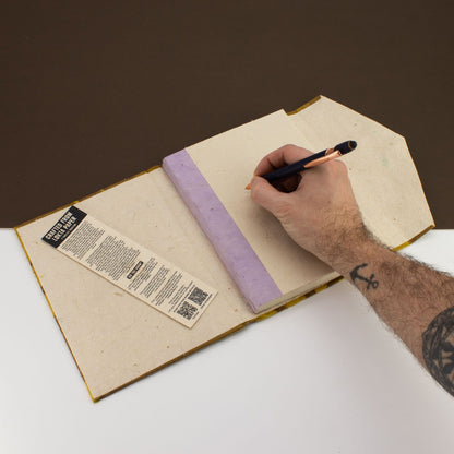 Lokta Bold Floral Notebook – Large (21x15cm) – 45 Leaves – Includes Bookmark – Mustard Brown