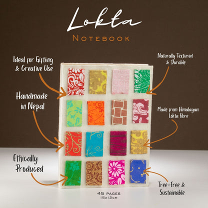 Lokta Mini Tiles Notebook – Medium (15x12cm) – 45 Leaves – Natural