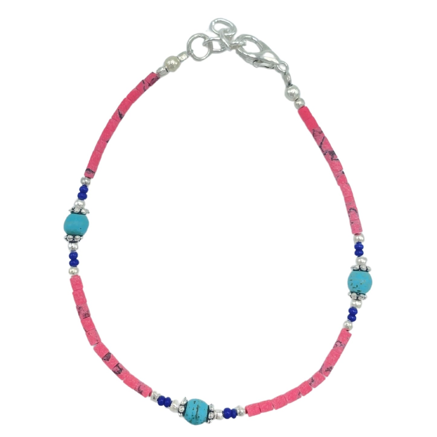 Nepalese Extra Fine Gem Bracelet - Pink Coral & Turquoise Beads