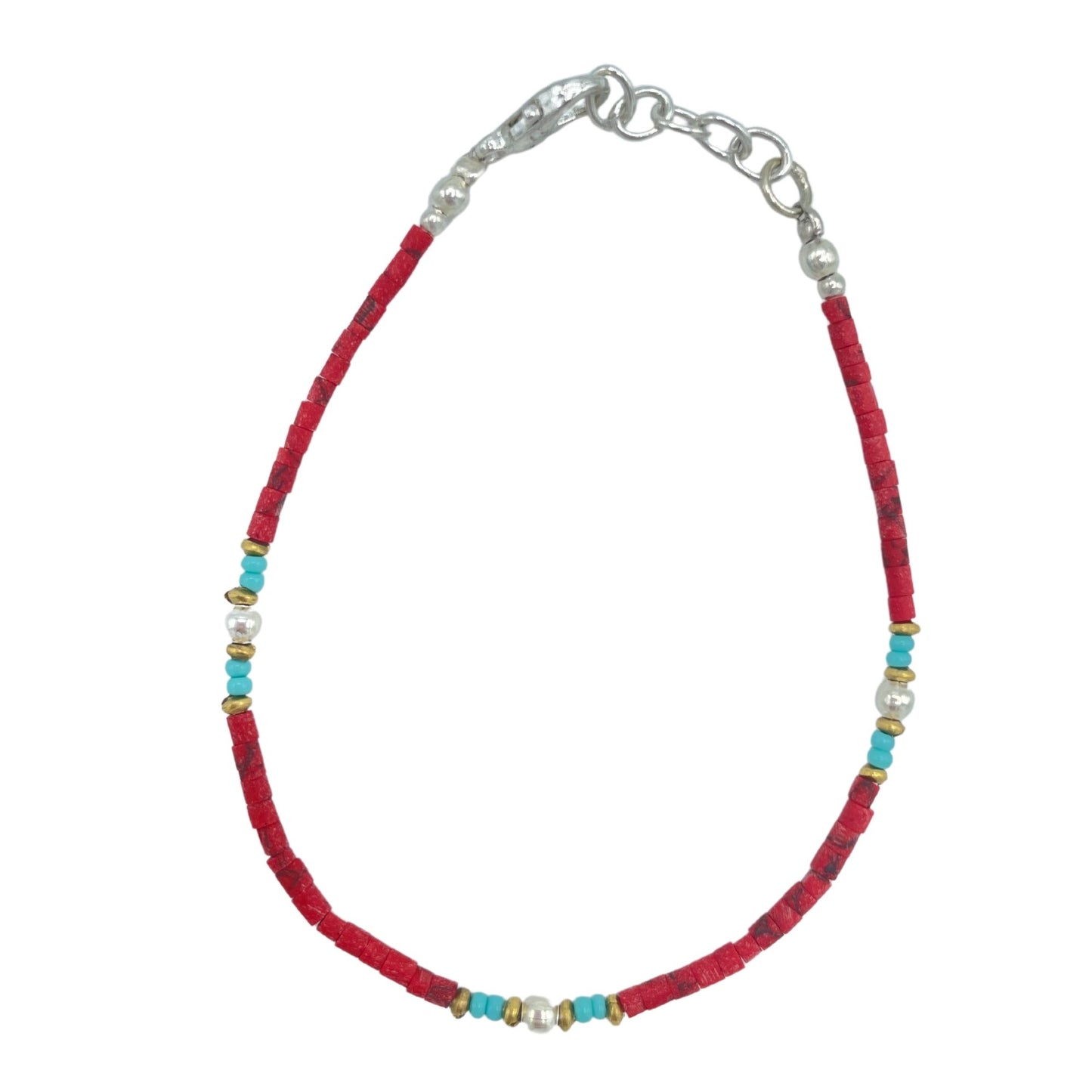 Nepalese Extra Fine Gem Bracelet - Coral Tribal Bead