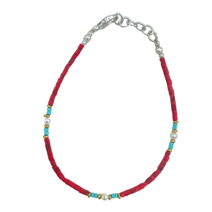 Nepalese Extra Fine Gem Bracelet - Coral Tribal Bead