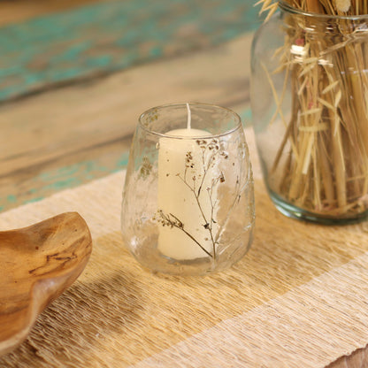Natural Floral Glass - Vase Candle Holder - Margarita  - (12x11cm)