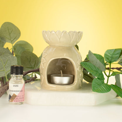 Ceramic Sunflower Oil Burner - Pastel Beige