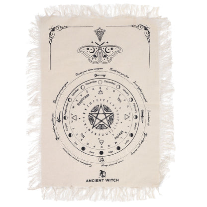 Ancient Witch Pendulum Divination Cloth - Mystic Moth - Natural & Black