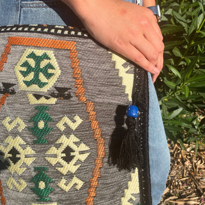 Pale Grey Kilim Messenger Festival Bag